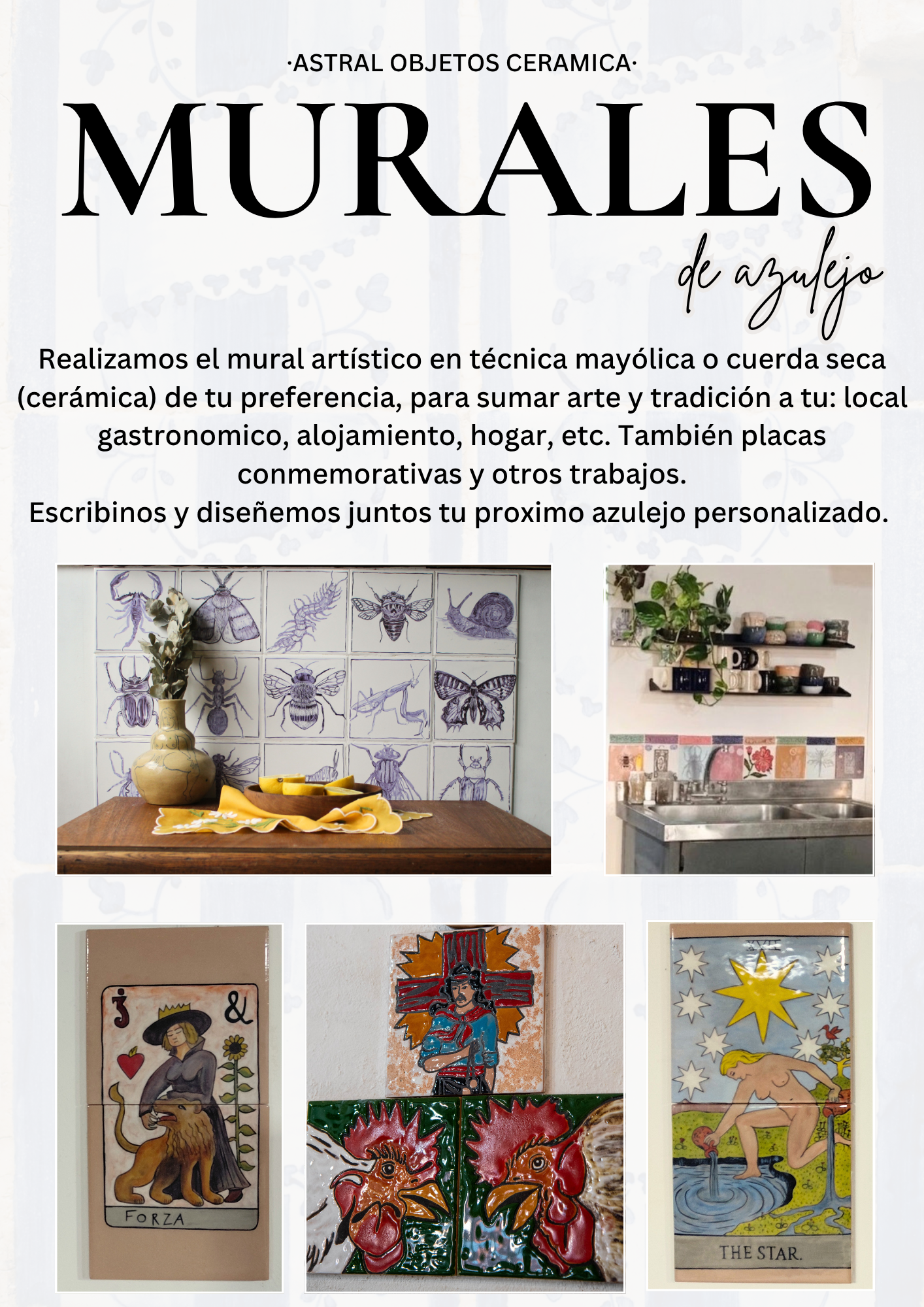 mural de azulejo personalizado de mayolica, cuerda seca y pintura bajo cubierta